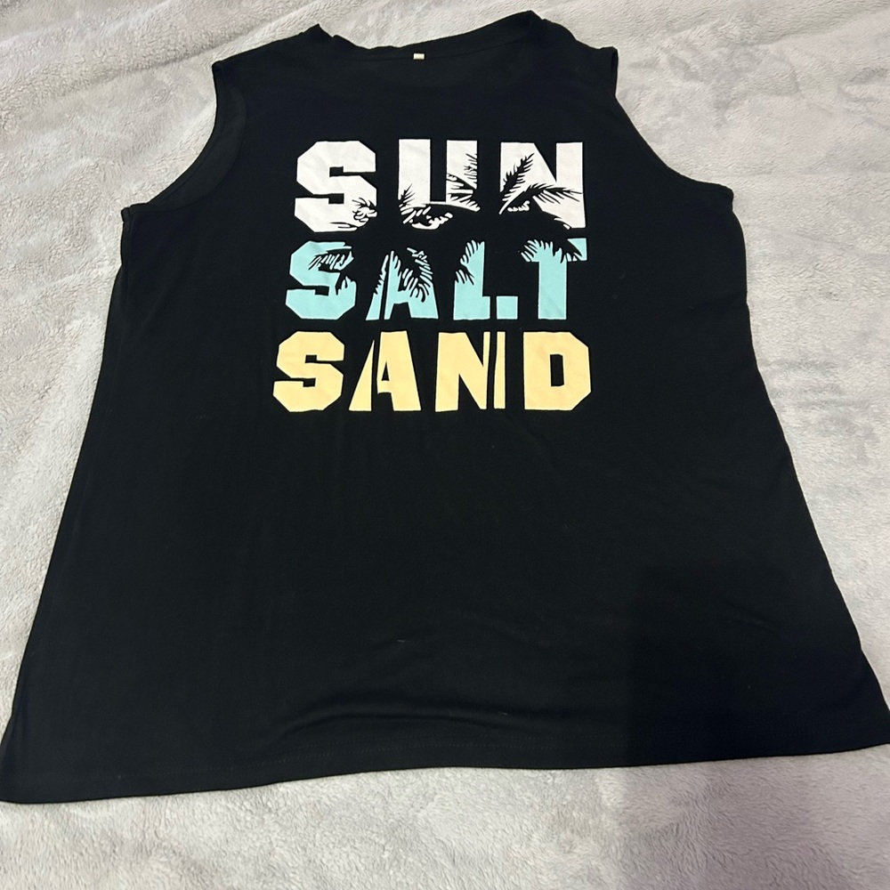 Sun Salt Sand Coconut Tree Tank Tops Sleeveless Beach Shirt Summer Hawaiian XL